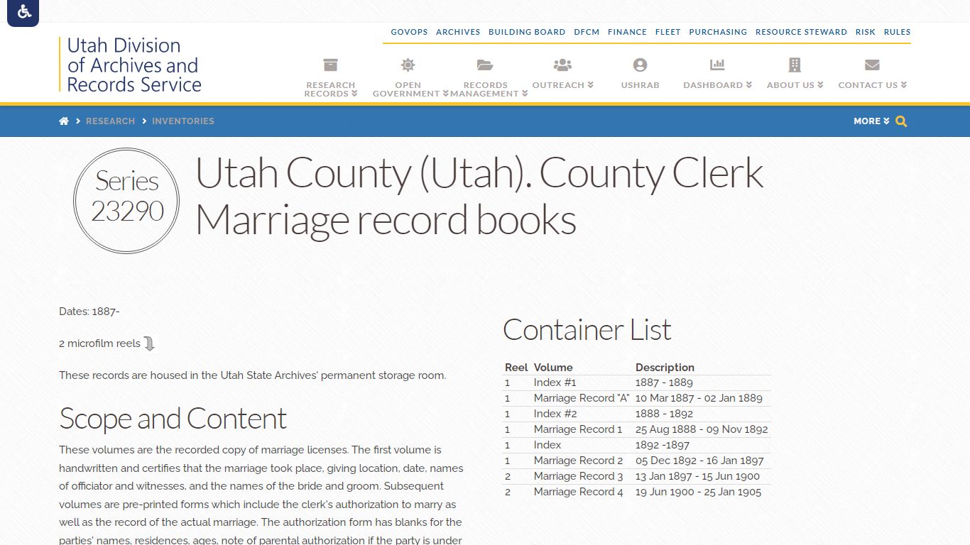 Inventory of Marriage record books from Utah County (Utah ...